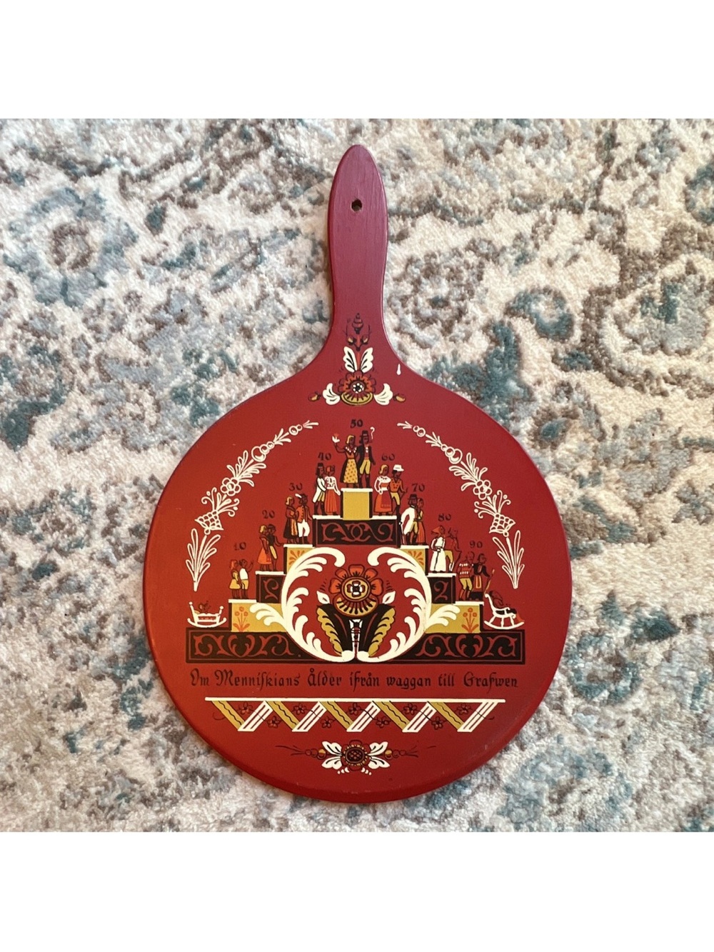 Vintage Hand-Painted Red Scandinavian Decorative Wall Paddle Bostrom Modell